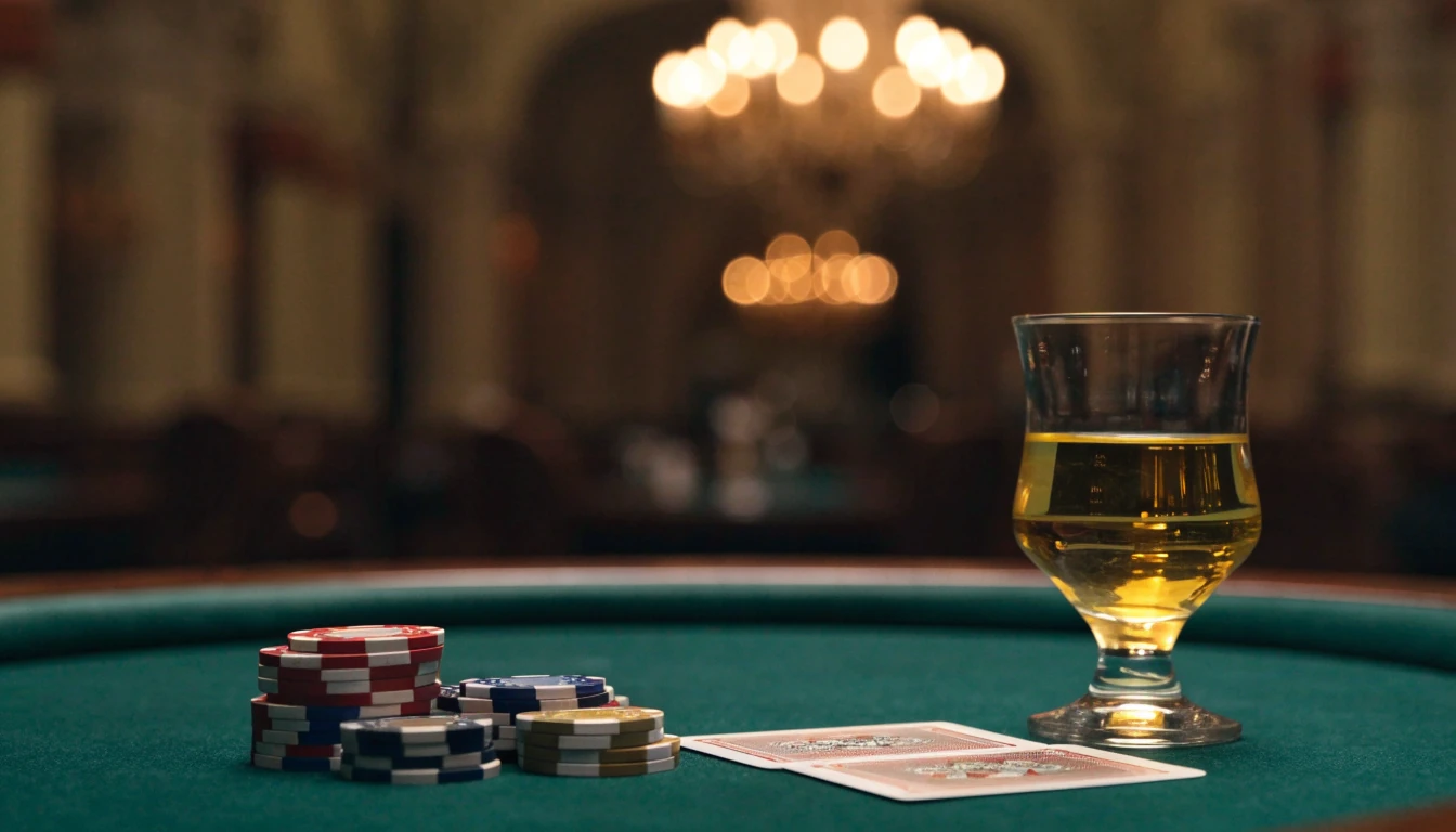 Elegáns magyar blackjack asztal zsetonokkal és pálinkával